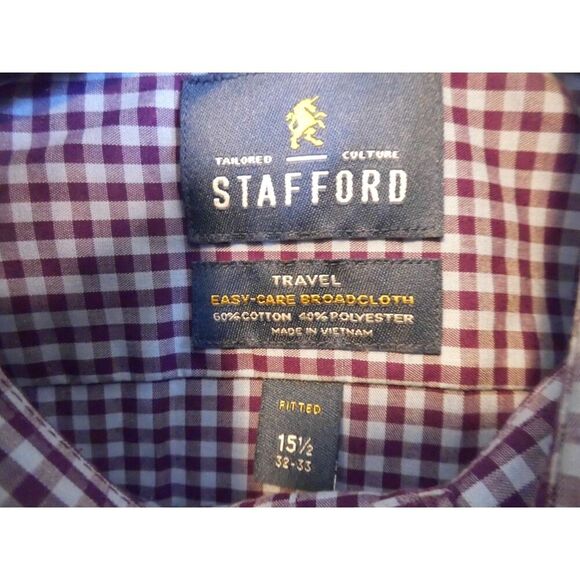 Stafford fitted blue on blue checker button down long sleeve - Picture 3 of 5